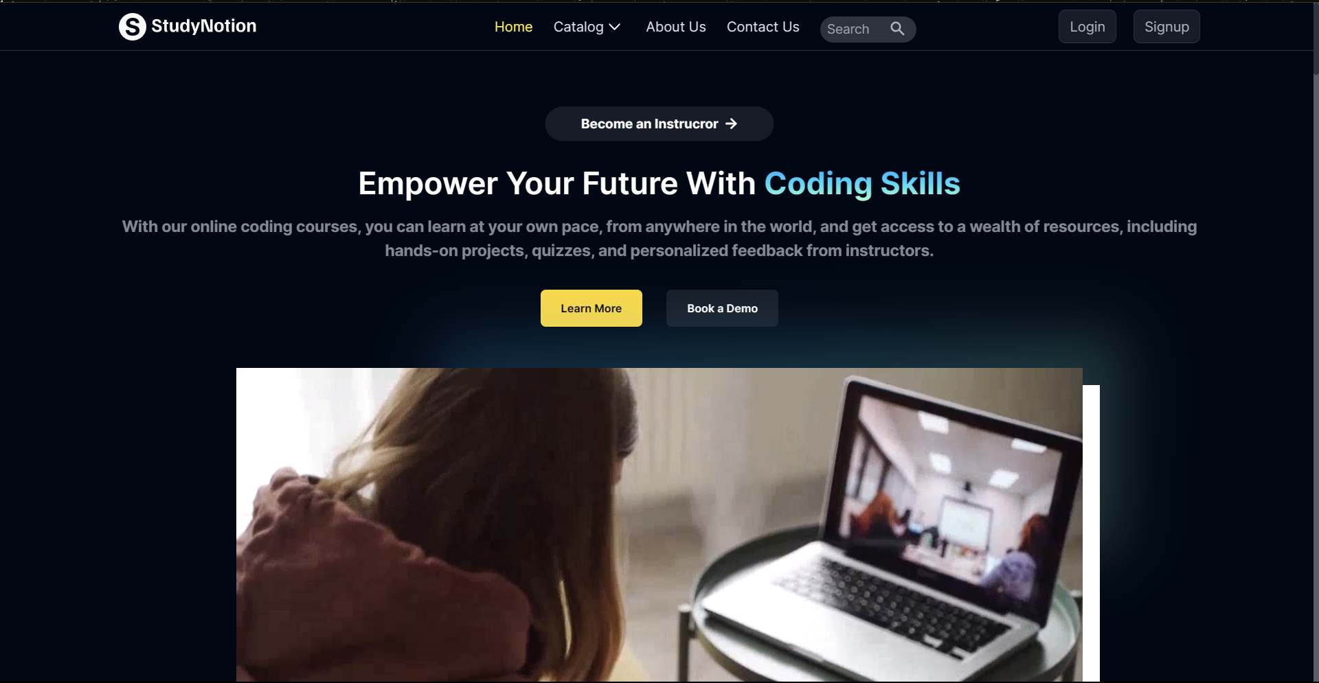 Screenshot of StudyNotion — EdTech Platform — built with REACT, NODE.JS, EXPRESS. Project by Dhaval Maurya.